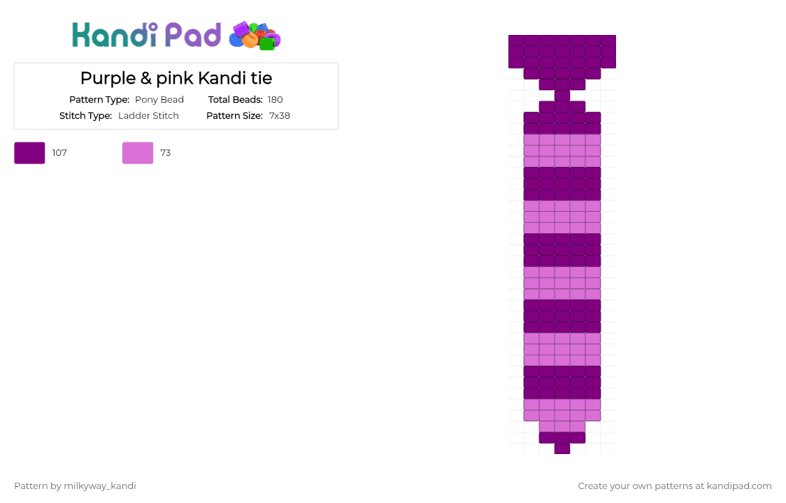 Purple & pink Kandi tie - Pony Bead Pattern by milkyway_kandi on Kandi Pad - pink