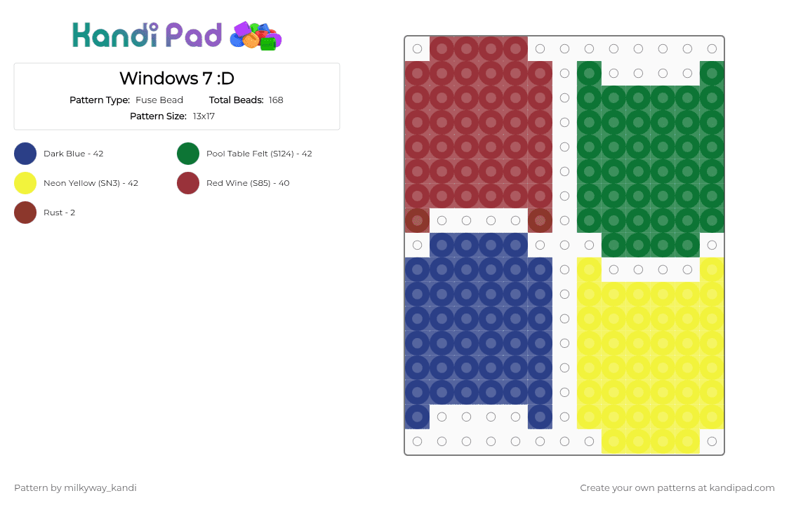 Windows 7 :D - Fuse Bead Pattern by milkyway_kandi on Kandi Pad - blue, green, red, yellow