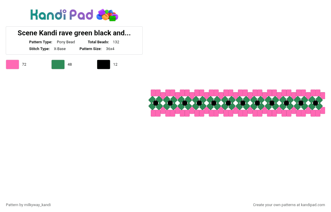 Scene Kandi rave green black and pink x base - Pony Bead Pattern by milkyway_kandi on Kandi Pad - green, pink