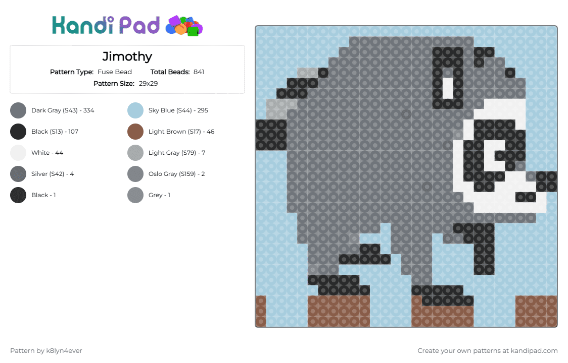Jimothy - Fuse Bead Pattern by k8lyn4ever on Kandi Pad - gray, light blue