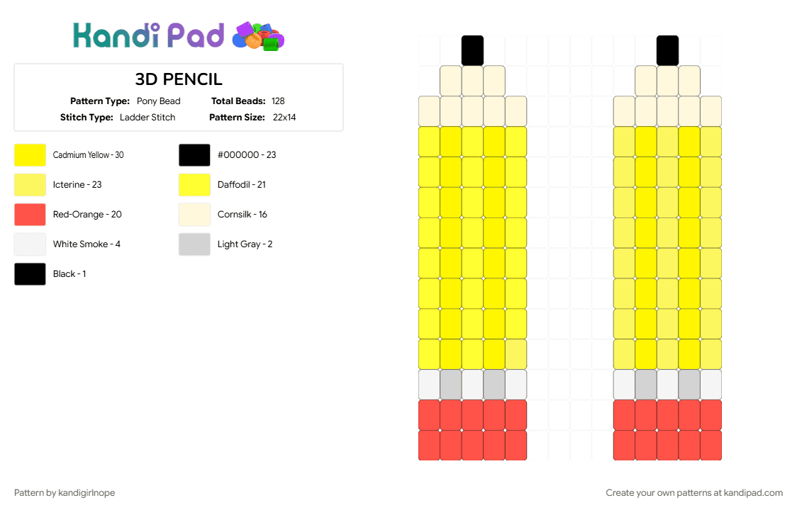 3D PENCIL - Pony Bead Pattern by kandigirlnope on Kandi Pad - school, yellow