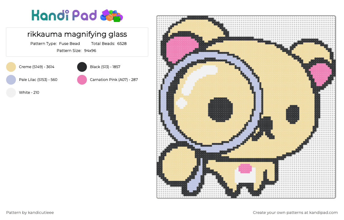 rikkauma magnifying glass - Fuse Bead Pattern by kandicutieee on Kandi Pad - beige,rikkauma,cutecore,sanrio,cotdmagnifyingglasses