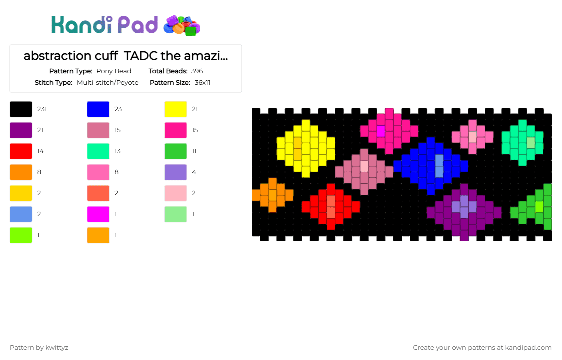 abstraction cuff  TADC the amazing digital circus - Pony Bead Pattern by kwittyz on Kandi Pad - black, pink, purple, yellow