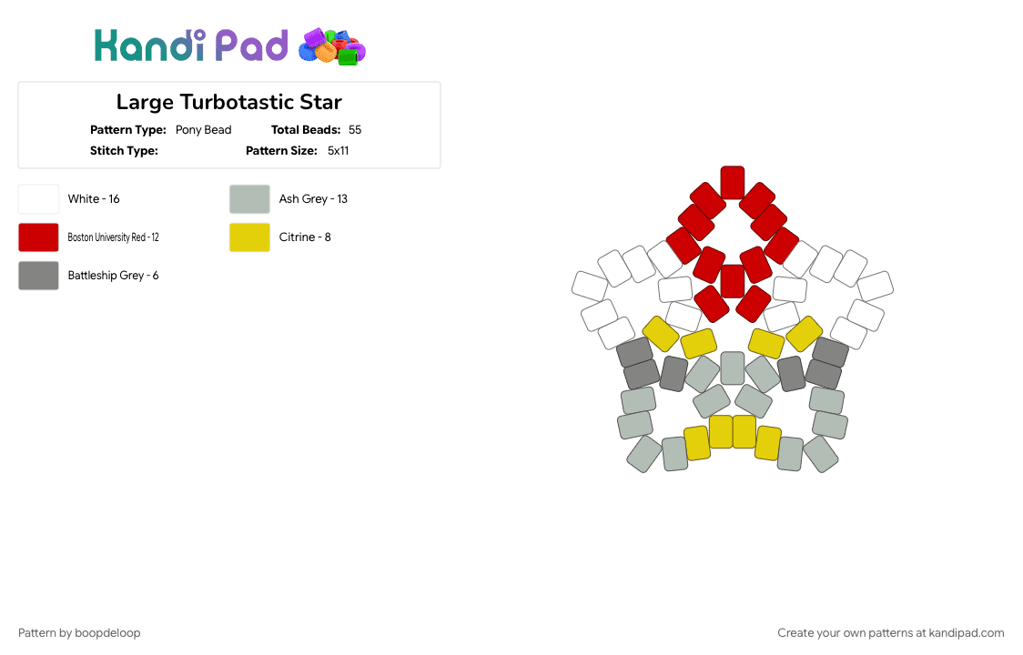 Large Turbotastic Star - Pony Bead Pattern by boopdeloop on Kandi Pad - beige, movie, red, star, turbo, video game, wreck it ralph