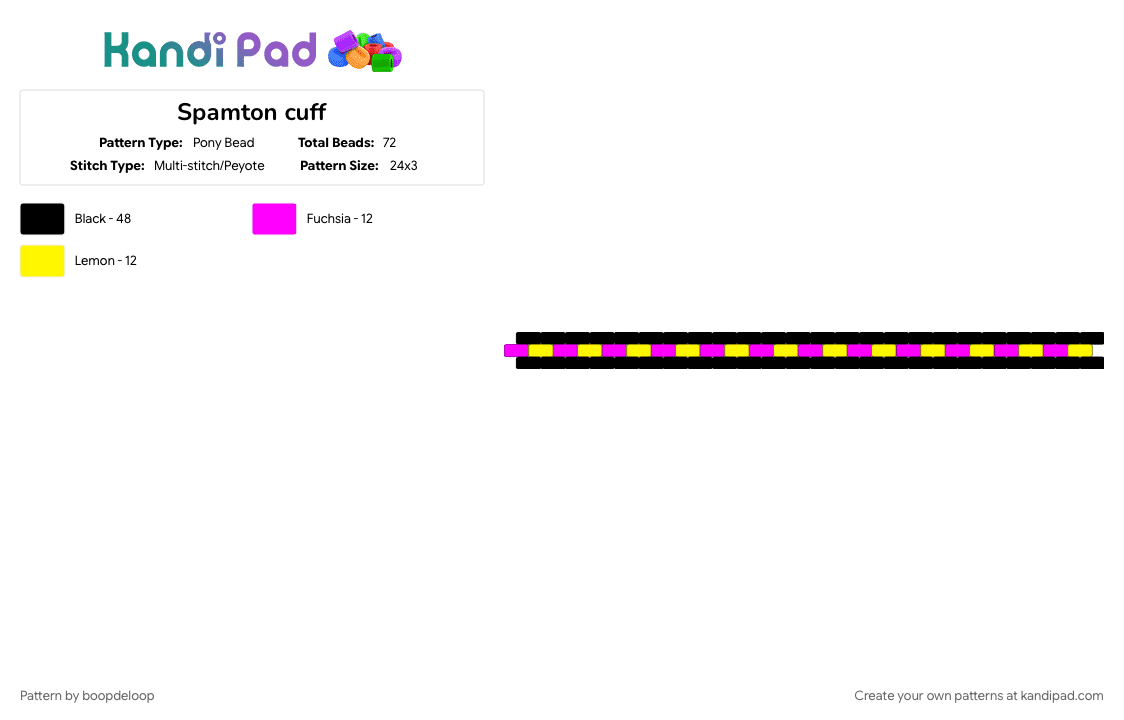 Spamton cuff - Pony Bead Pattern by boopdeloop on Kandi Pad - black, deltarune, pink, small, spamton, yellow