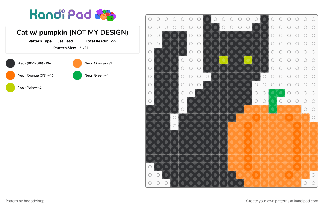 Cat w/ pumpkin (NOT MY DESIGN) - Fuse Bead Pattern by boopdeloop on Kandi Pad - black, cat, cute, fall, halloween, orange, pumpkin