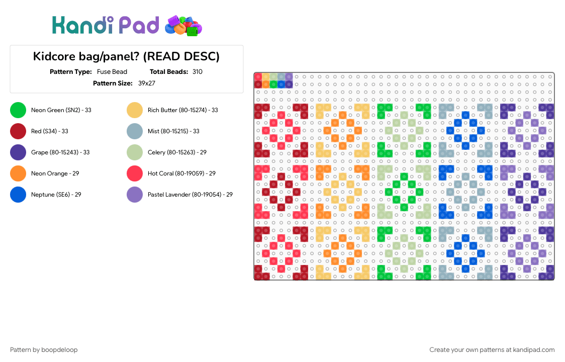 Kidcore bag/panel? (READ DESC) - Fuse Bead Pattern by boopdeloop on Kandi Pad - bag, blue, colorful, kidcore, panel, rainbow, red, yellow