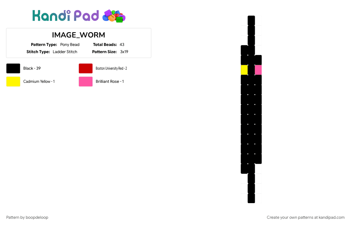 IMAGE_WORM - Pony Bead Pattern by boopdeloop on Kandi Pad - black, deltarune, image friend, imagefriend, pink, worm, yellow