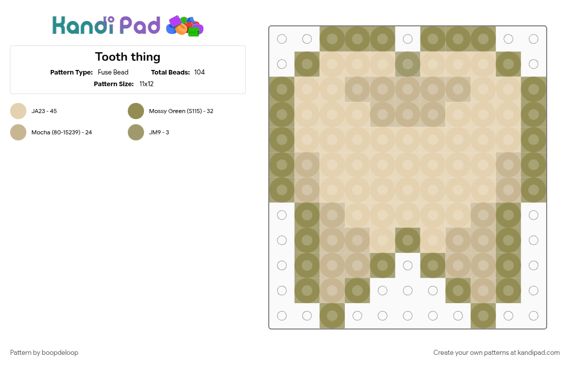 Tooth charm - Fuse Bead Pattern by boopdeloop on Kandi Pad - beige, charm, gold, small, tooth