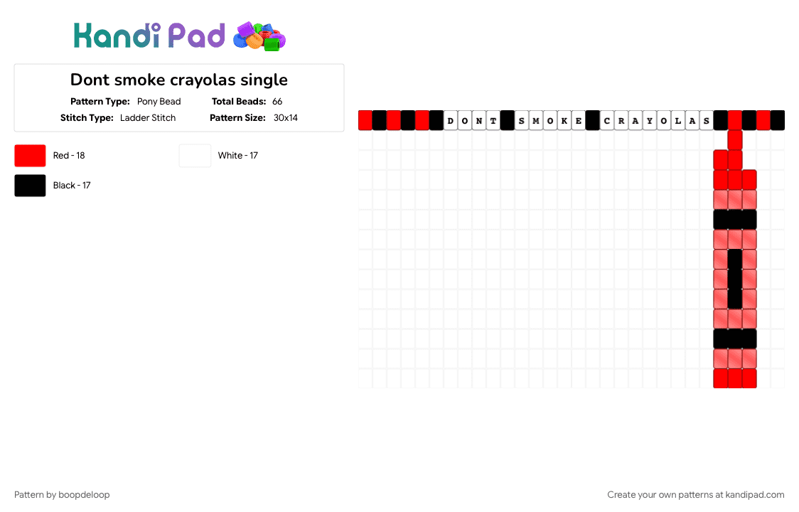 Dont smoke crayolas single - Pony Bead Pattern by boopdeloop on Kandi Pad - animatronic, dont smoke crayolas, red, reference, showbiz pizza, uncle klunk, white