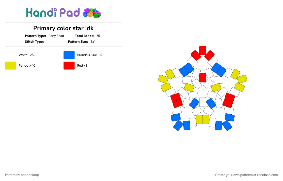 Primary color star idk - Pony Bead Pattern by boopdeloop on Kandi Pad - blue, clowncore, primary colors, simple, star, yellow