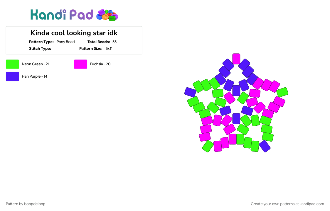 Kinda cool looking star idk - Pony Bead Pattern by boopdeloop on Kandi Pad - green, pink