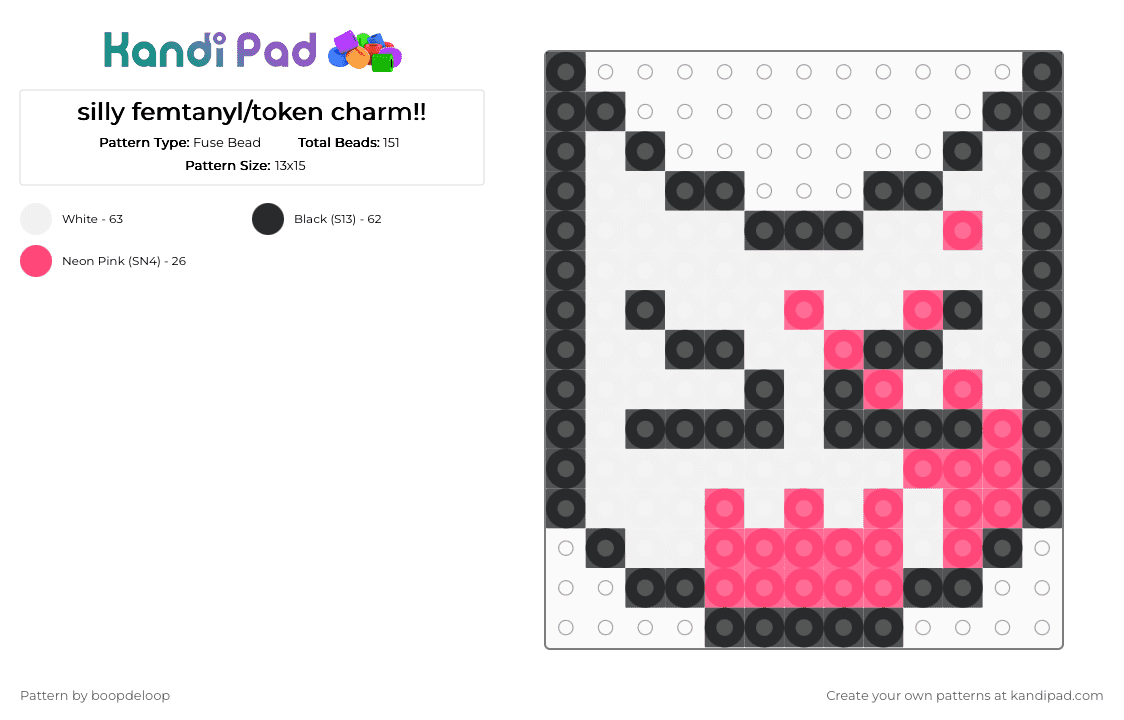 silly femtanyl/token charm!! - Fuse Bead Pattern by boopdeloop on Kandi Pad - cat, femtanyl, red, silly, token, white