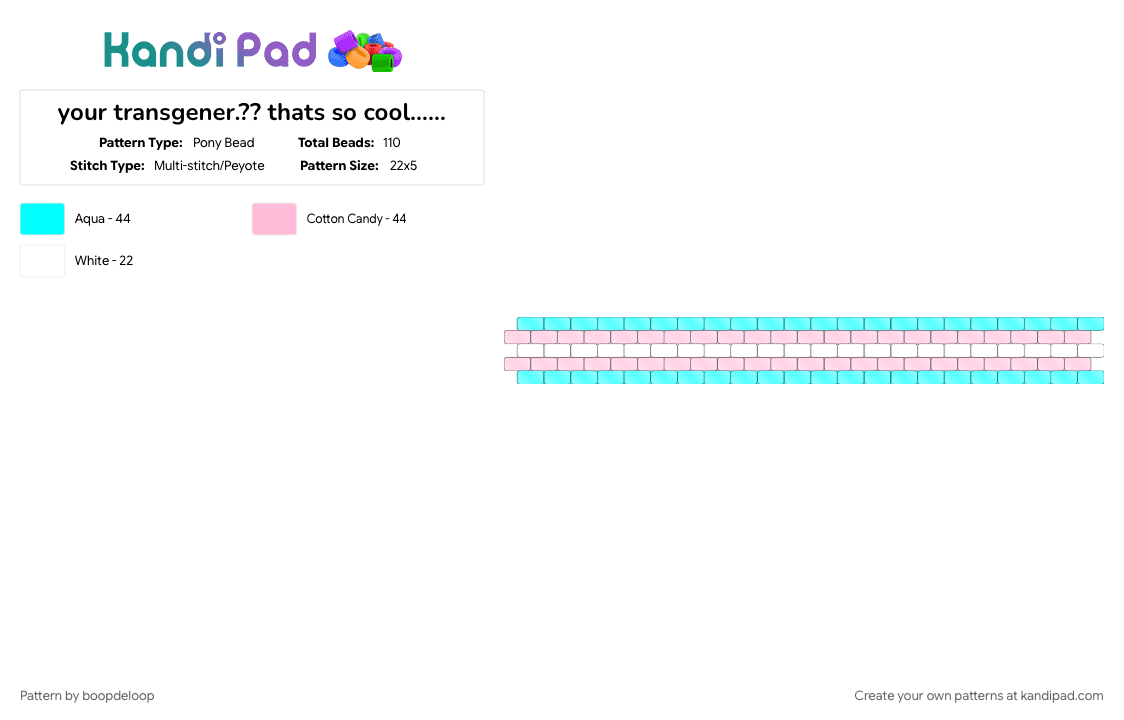 woa…your transgener.?? thats so cool…… - Pony Bead Pattern by boopdeloop on Kandi Pad - light blue, pink, pride, simple, trans, transgender