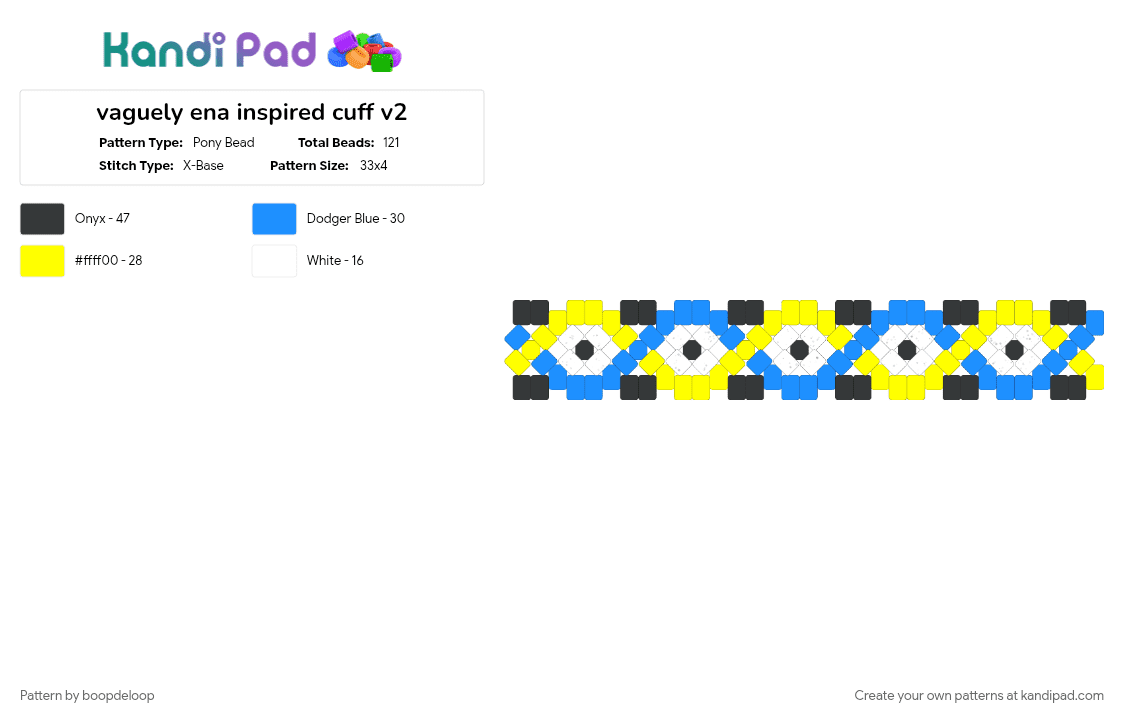 vaguely ena inspired cuff v2 - Pony Bead Pattern by boopdeloop on Kandi Pad - light blue, yellow
