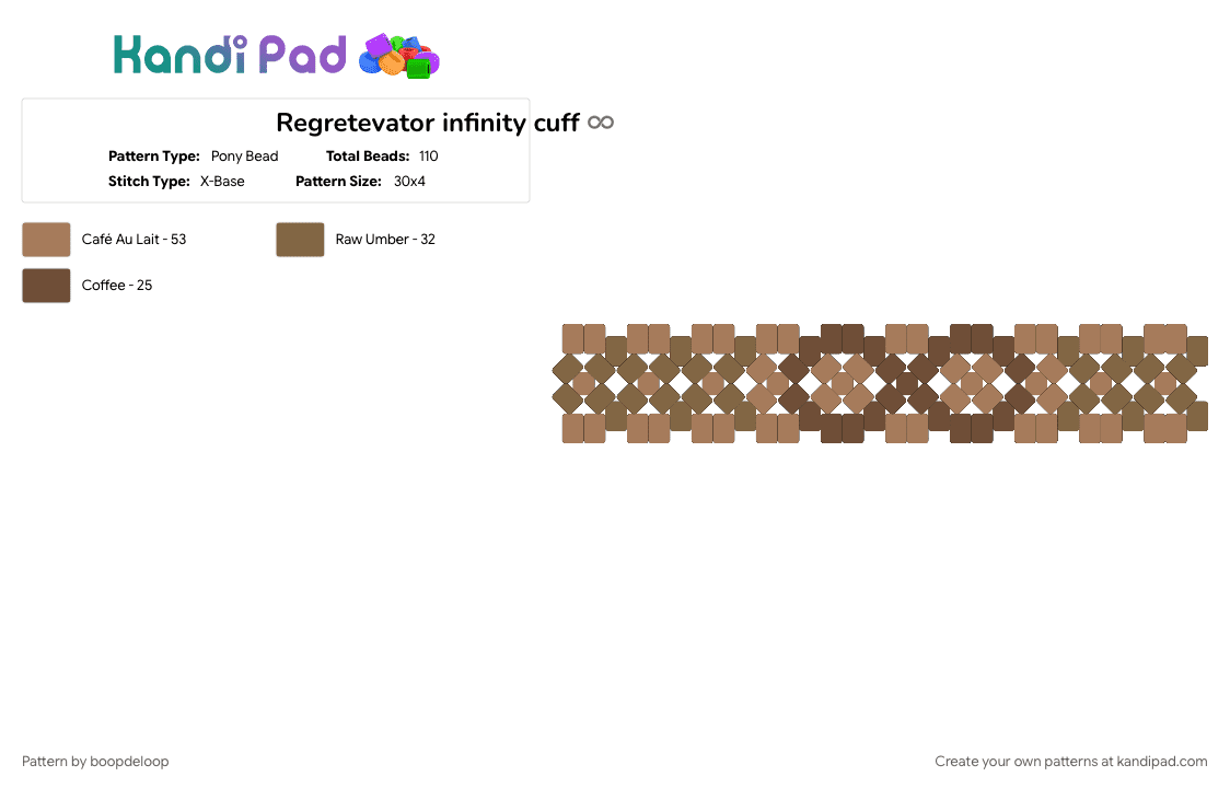 Regretevator infinity cuff ♾️ - Pony Bead Pattern by boopdeloop on Kandi Pad - brown, infinity, regretevator, tan