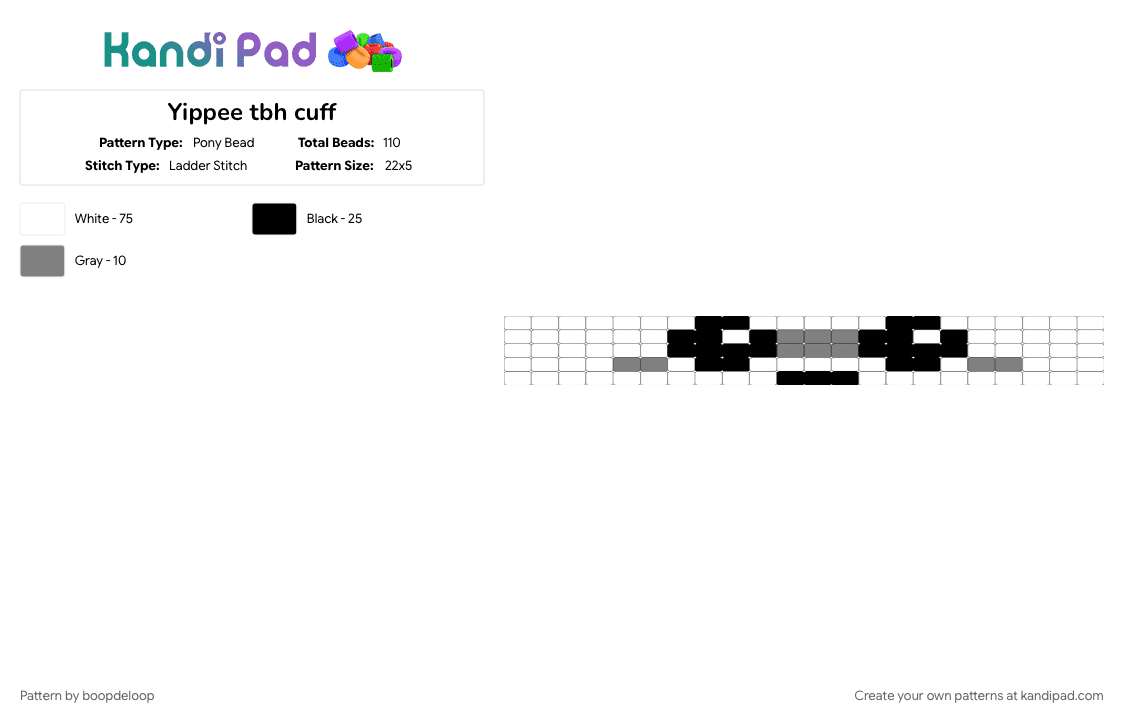 Yippee tbh cuff - Pony Bead Pattern by boopdeloop on Kandi Pad - autism, ladder, silly, tbh, white, yippee