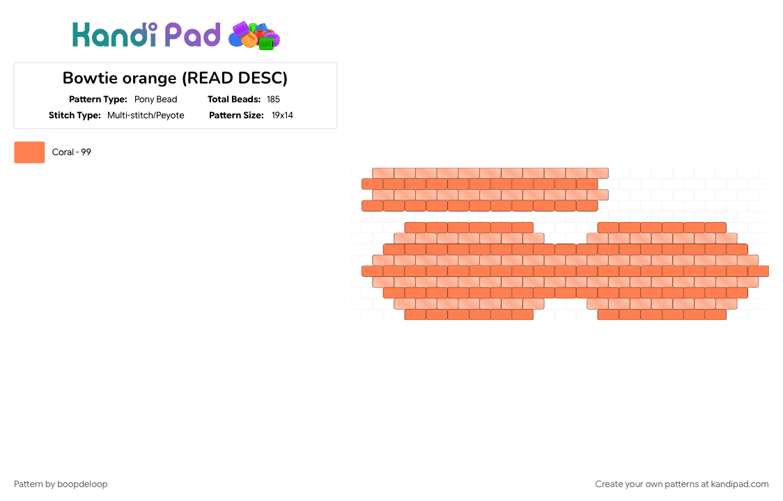 Bowtie orange (READ DESC) - Pony Bead Pattern by boopdeloop on Kandi Pad - base, bow tie, orange