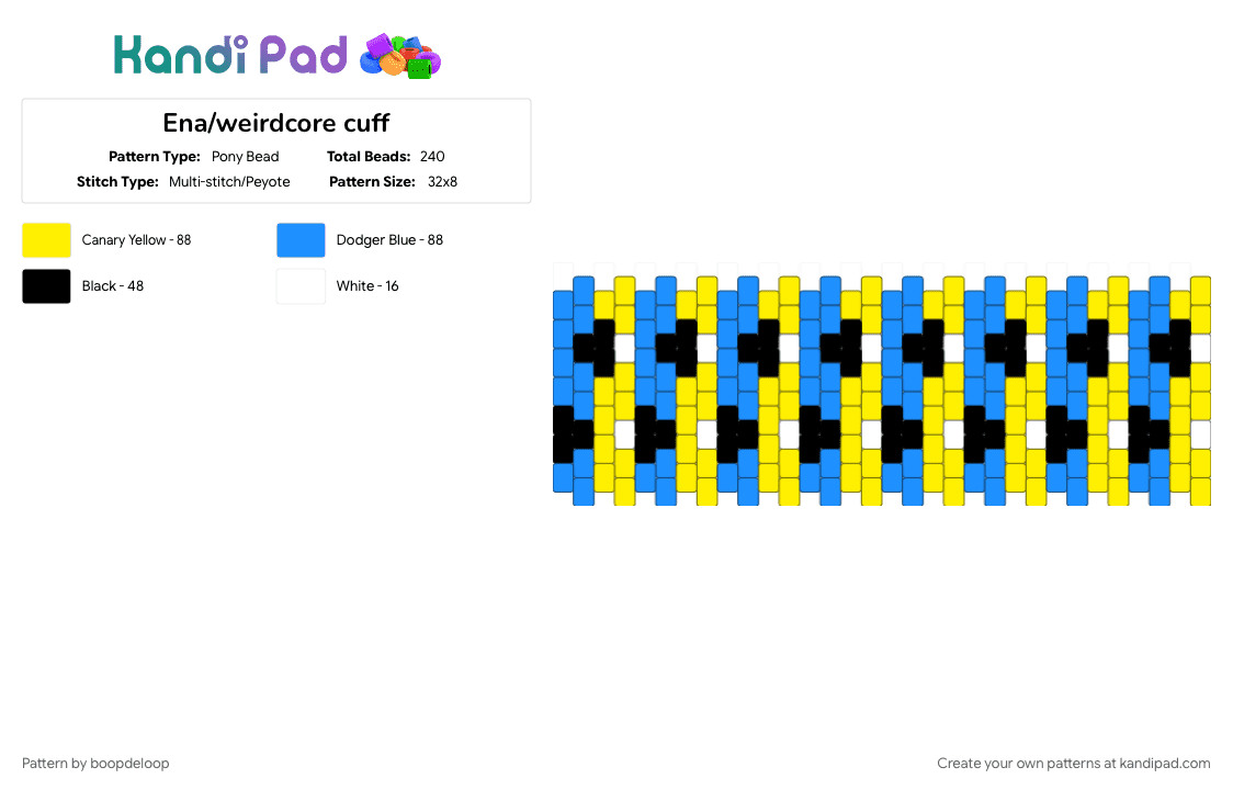 Ena/weirdcore cuff - Pony Bead Pattern by boopdeloop on Kandi Pad - ena, eyes, light blue, webcore, weirdcore, yellow