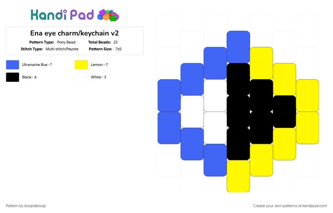 Ena eye charm/keychain v2 - Pony Bead Pattern by boopdeloop on Kandi Pad - blue, ena, eye, weirdcore, yellow