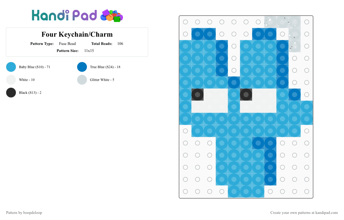 Four Keychain/Charm - Fuse Bead Pattern by boopdeloop on Kandi Pad - 4, bfdi, four, light blue, osc, tpot