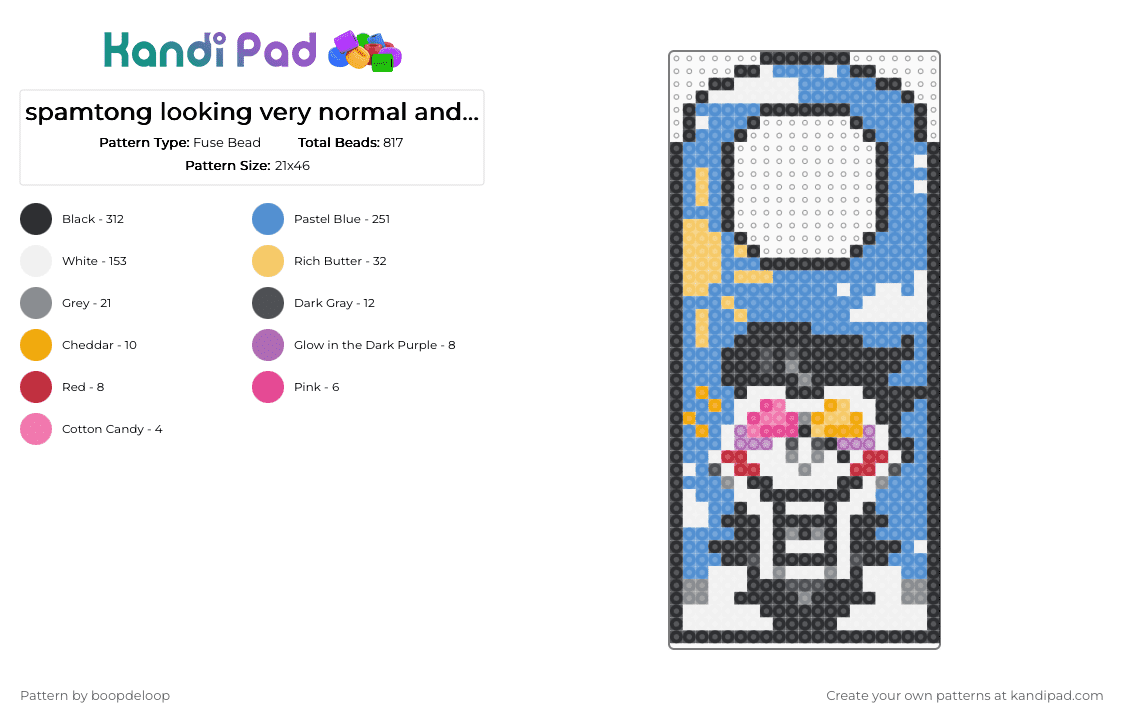 spamtong looking very normal and joyous!!!!!!! (door hanger) - Fuse Bead Pattern by boopdeloop on Kandi Pad - deltarune, doorhanger, light blue, spamton