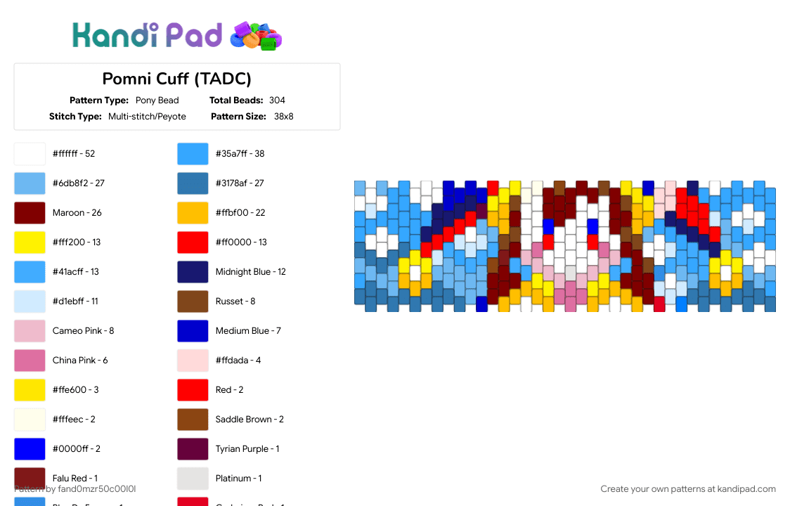 Pomni Cuff (TADC) - Pony Bead Pattern by fand0mzr50c00l0l on Kandi Pad - brown, light blue, yellow