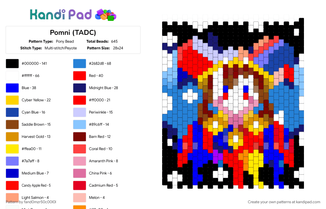 Pomni (TADC) - Pony Bead Pattern by fand0mzr50c00l0l on Kandi Pad - blue, purple, red, yellow