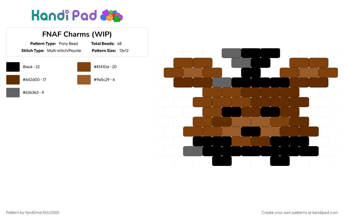 FNAF Charms (WIP) - Pony Bead Pattern by fand0mzr50c00l0l on Kandi Pad - brown, character, charm, five nights at freddys, fnaf, game, horror