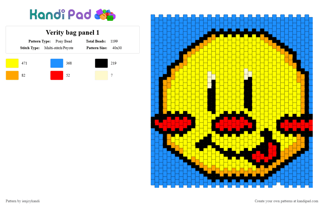 Verity bag panel 1 - Pony Bead Pattern by ienjoykandi on Kandi Pad - light blue, yellow