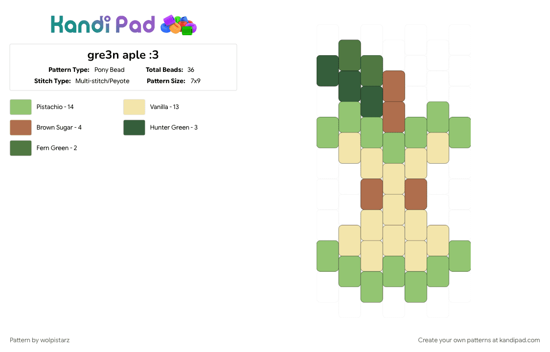 gre3n aple :3 - Pony Bead Pattern by wolpistarz on Kandi Pad - green, yellow