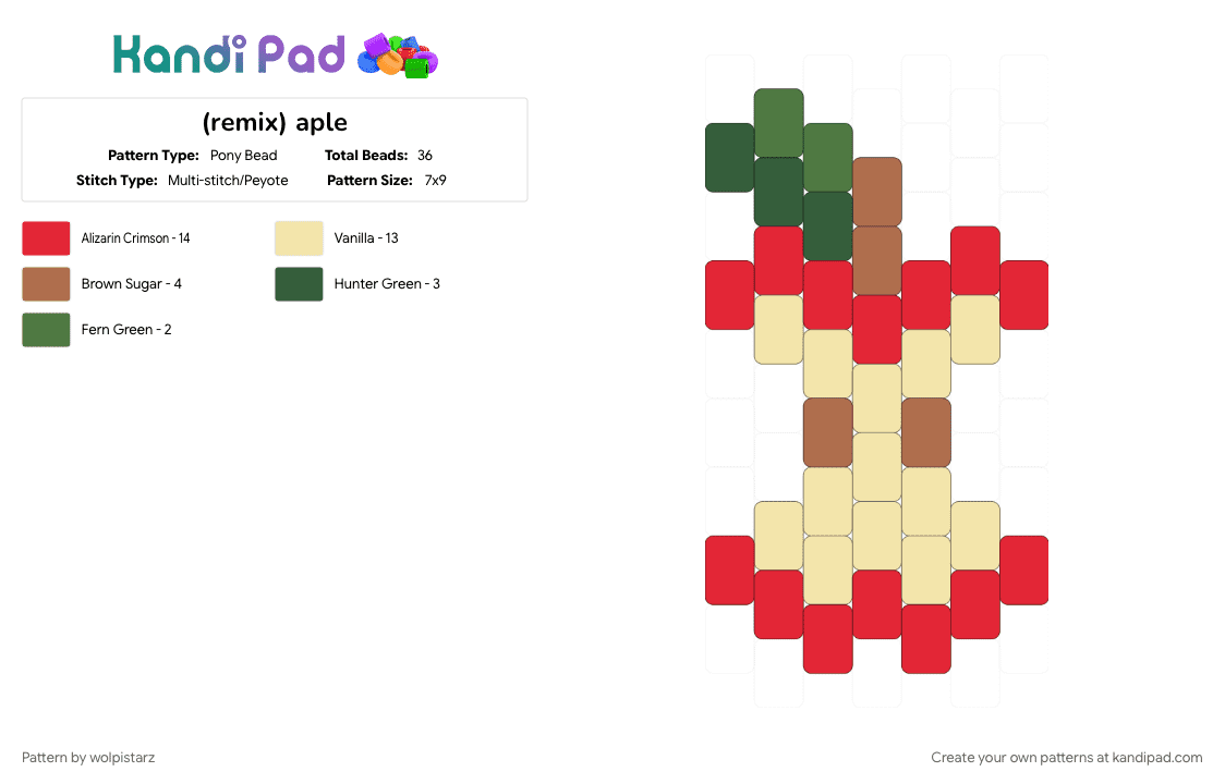 (remix) aple - Pony Bead Pattern by wolpistarz on Kandi Pad - red, yellow