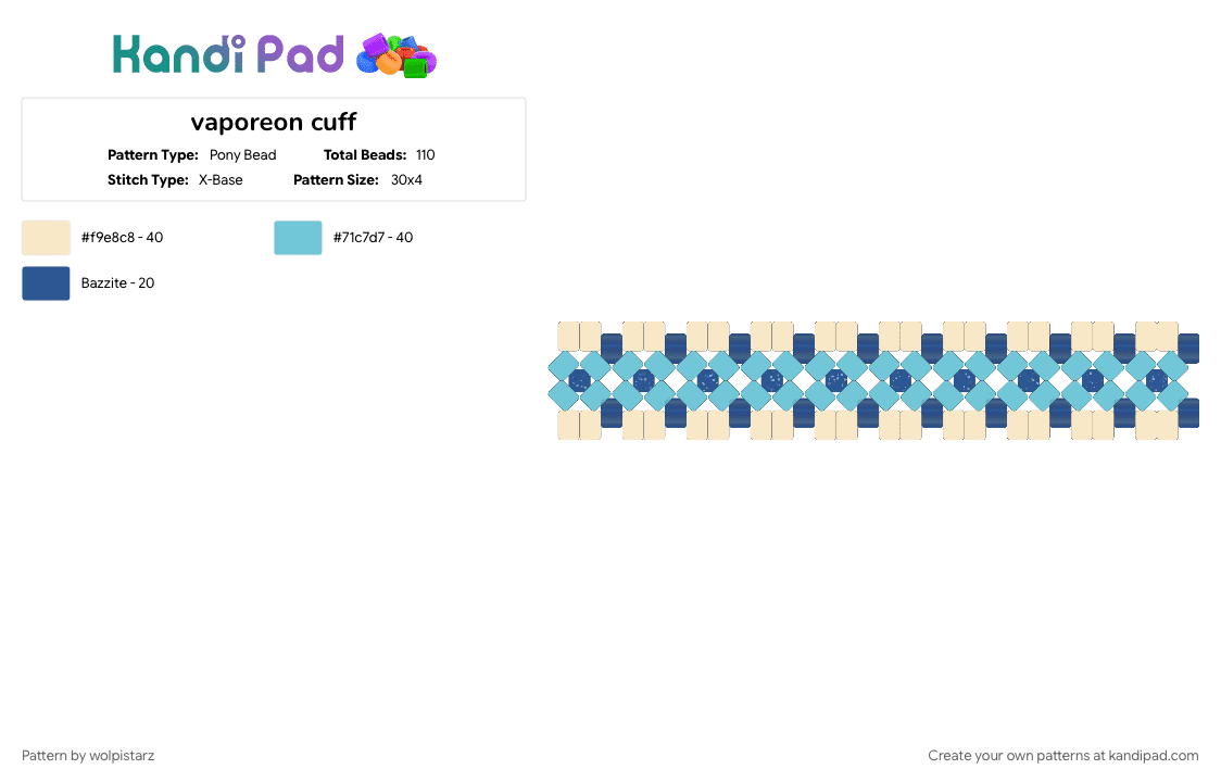 vaporeon cuff - Pony Bead Pattern by wolpistarz on Kandi Pad - beige, light blue