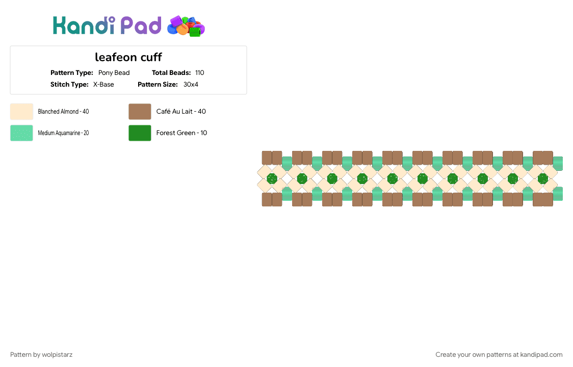 leafeon cuff - Pony Bead Pattern by wolpistarz on Kandi Pad - beige, tan