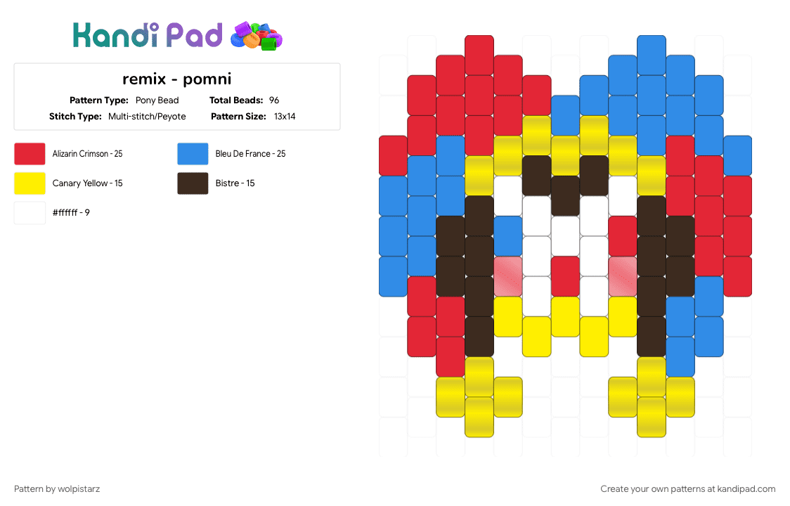 remix - pomni - Pony Bead Pattern by wolpistarz on Kandi Pad - light blue, red