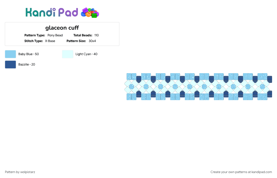 glaceon cuff - Pony Bead Pattern by wolpistarz on Kandi Pad - blue, light blue