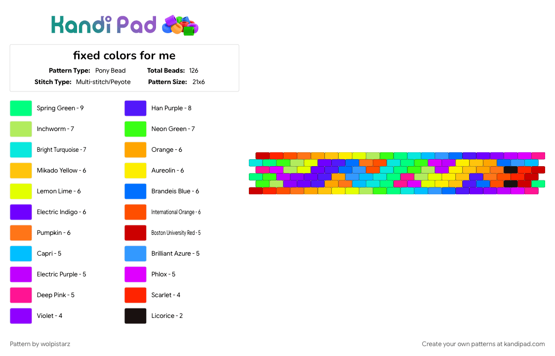 fixed colors for me - Pony Bead Pattern by wolpistarz on Kandi Pad - colorful, light blue, yellow