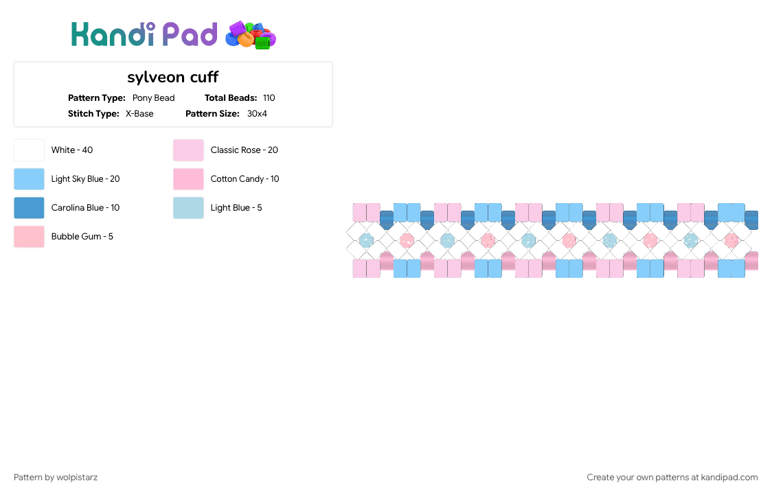 sylveon cuff - Pony Bead Pattern by wolpistarz on Kandi Pad - light blue, pink