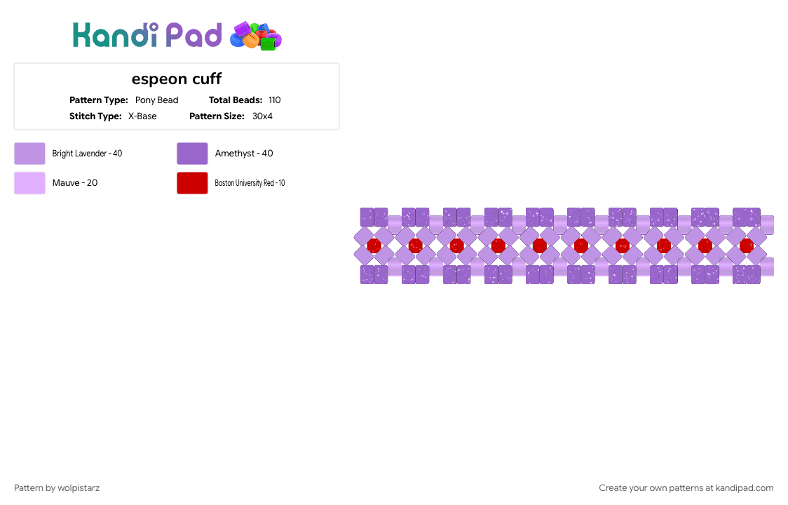 espeon cuff - Pony Bead Pattern by wolpistarz on Kandi Pad - pink, purple