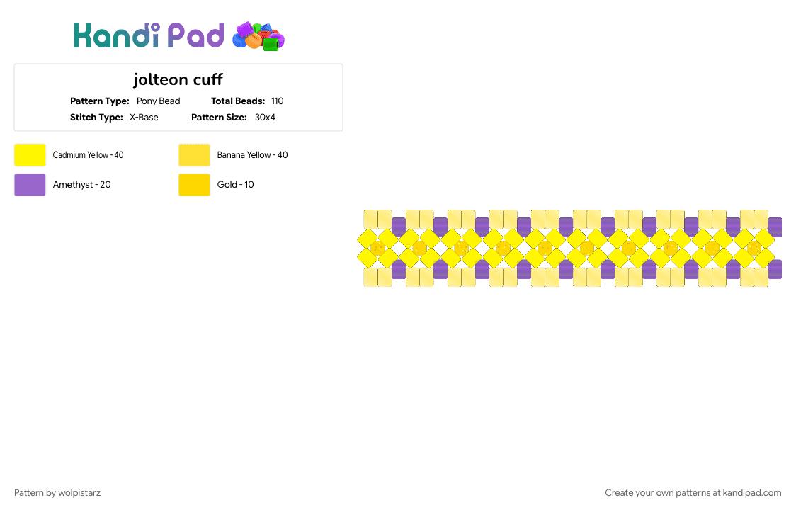jolteon cuff - Pony Bead Pattern by wolpistarz on Kandi Pad - yellow