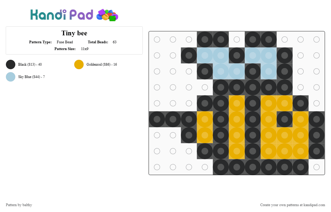 Tiny bee - Fuse Bead Pattern by balthy on Kandi Pad - black,light blue,orange