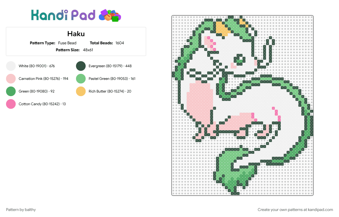 Haku - Fuse Bead Pattern by balthy on Kandi Pad - beige, gray, teal, white