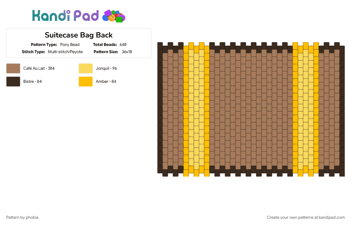 Suitecase Bag Back - Pony Bead Pattern by phobia on Kandi Pad - ii, inanimate insanity, tan
