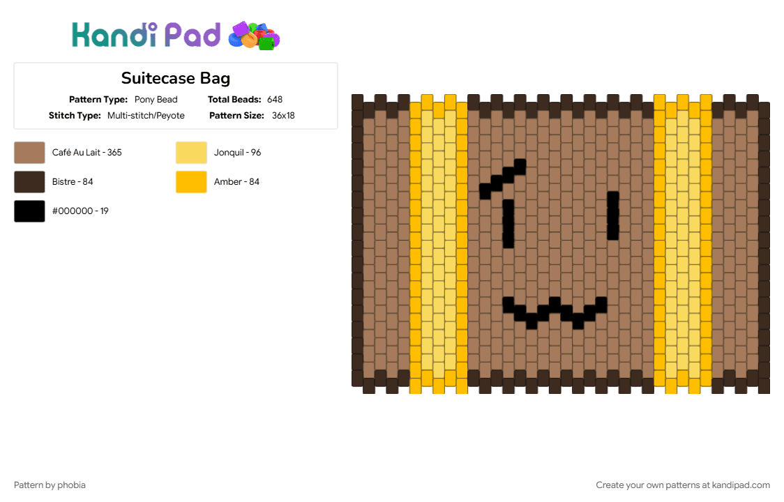 Suitecase Bag - Pony Bead Pattern by phobia on Kandi Pad - ii, inanimate insanity, tan