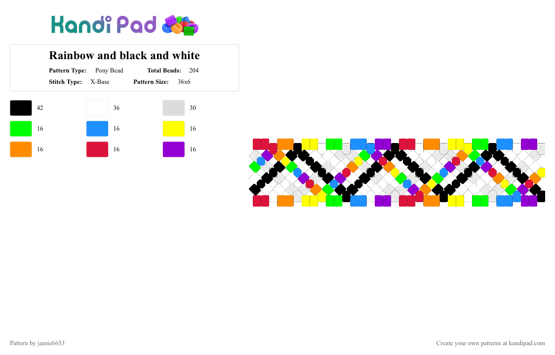 Rainbow and black and white - Pony Bead Pattern by jamie6653 on Kandi Pad - colorful, light blue, orange, purple, white