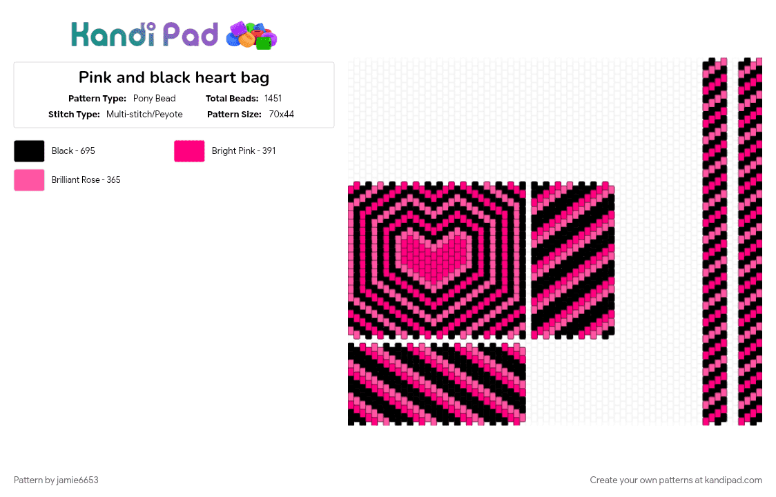 Pink and black heart bag - Pony Bead Pattern by jamie6653 on Kandi Pad - black, pink