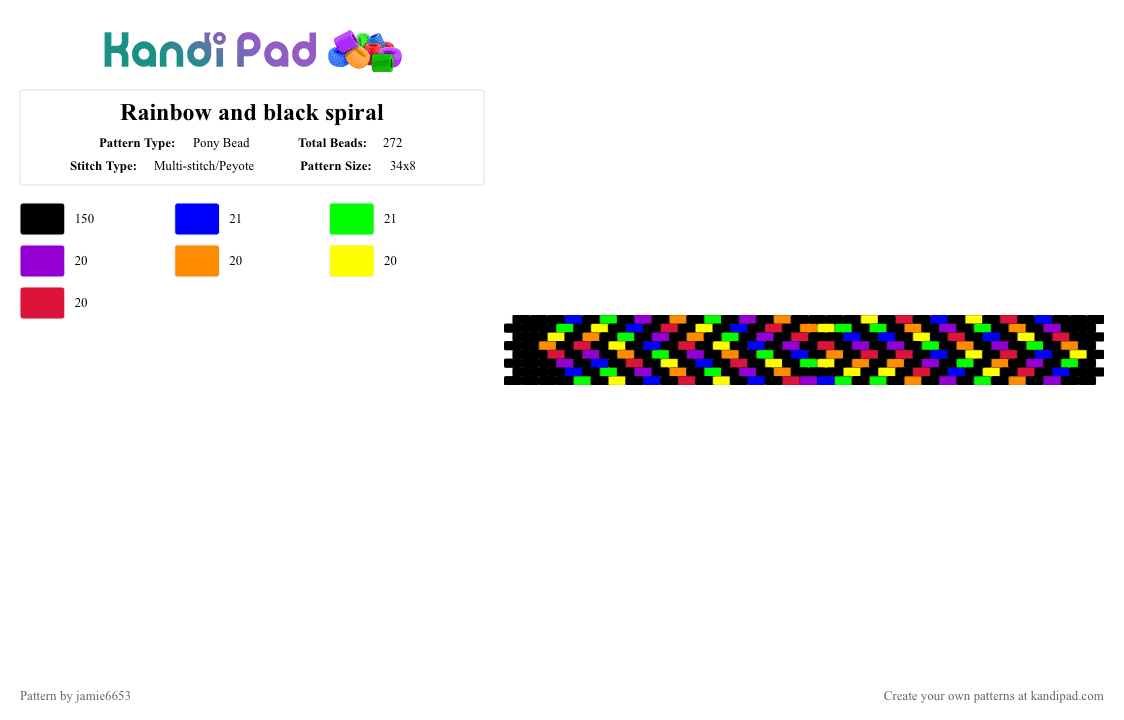 Rainbow and black spiral - Pony Bead Pattern by jamie6653 on Kandi Pad - black, purple