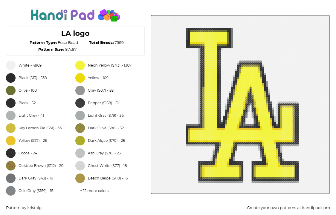 LA logo - Fuse Bead Pattern by kristalg on Kandi Pad - la,los angeles,logo,yellow