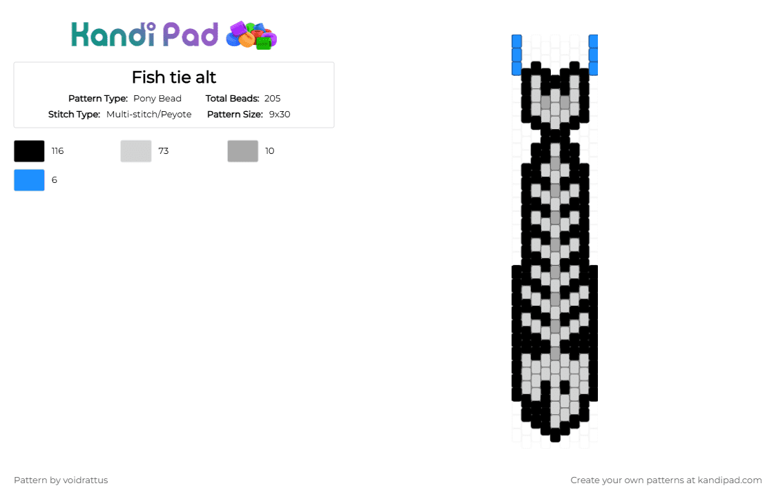 Fish tie alt - Pony Bead Pattern by voidrattus on Kandi Pad - beige, black, light blue, white
