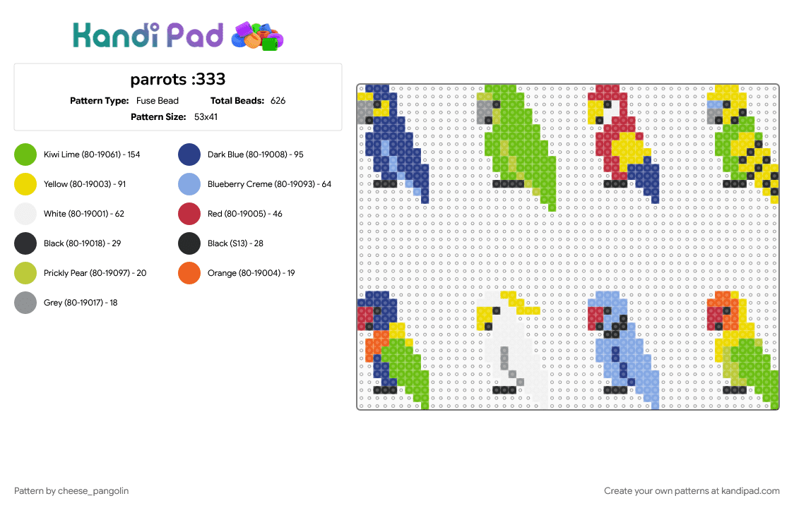 parrots :333 - Fuse Bead Pattern by cheese_pangolin on Kandi Pad - blue, green, yellow
